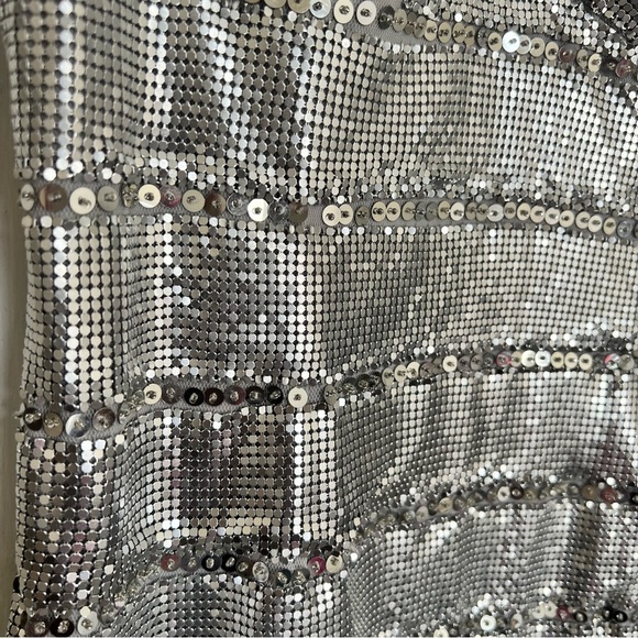 162. BASIX Black Label Silver Metallic Cochella Style Mini Dress •2 - Picture 12 of 15